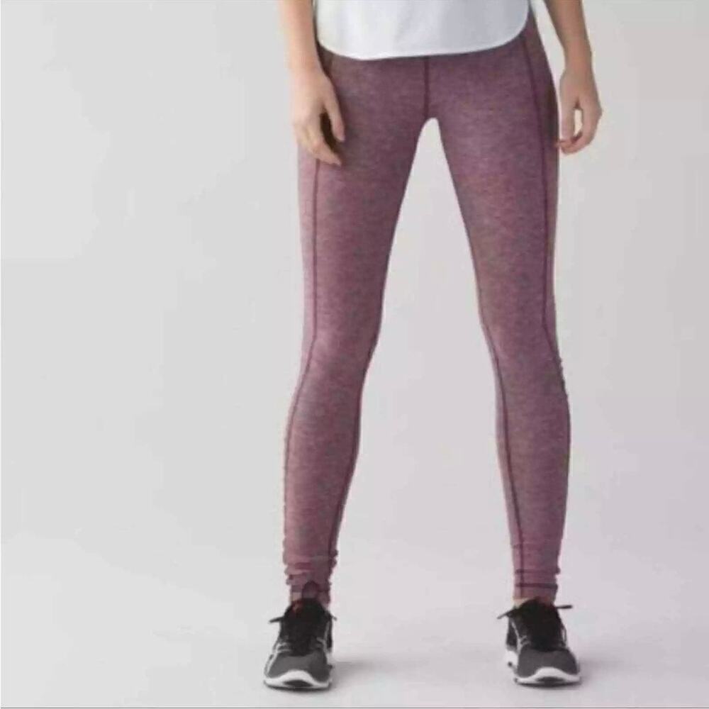 Lululemon Turn Around Tight Heather Bordeaux Drama Ruched Sides Full Length Sz 6